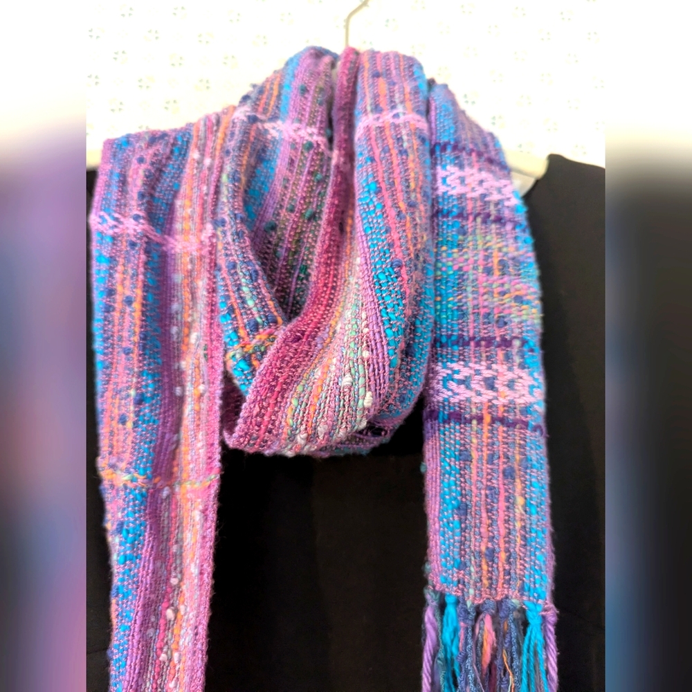 🩷 Artisan Scarf Vibrant Pink Blue Purple Hand Woven Hand Crafted Gorgeous